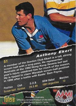 1996 Futera Rugby Union #51 Anthony Ekert Back
